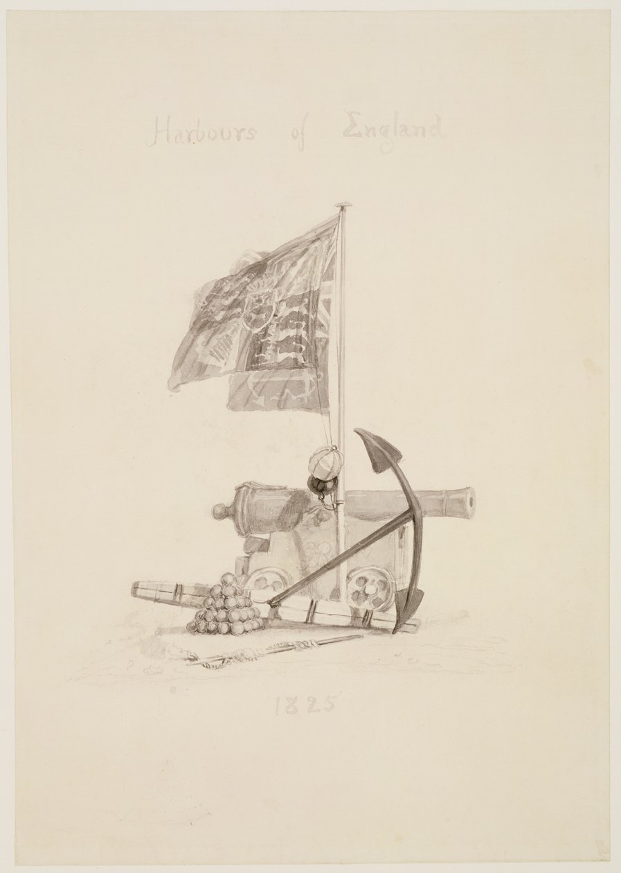 No.0567 Portos da Inglaterra, desenho para a página de título de um livro, 1825 (tinta e lavagem) de Joseph Mallord William Turner
