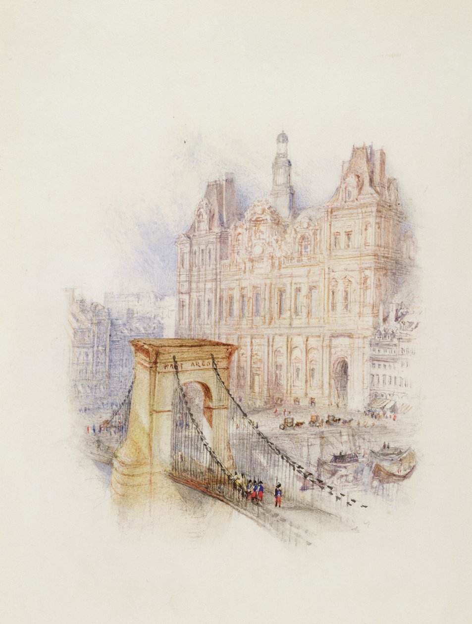 Paris: Hotel de Ville (aguarela, caneta e tinta vermelha sobre papel tecido branco) de Joseph Mallord William Turner