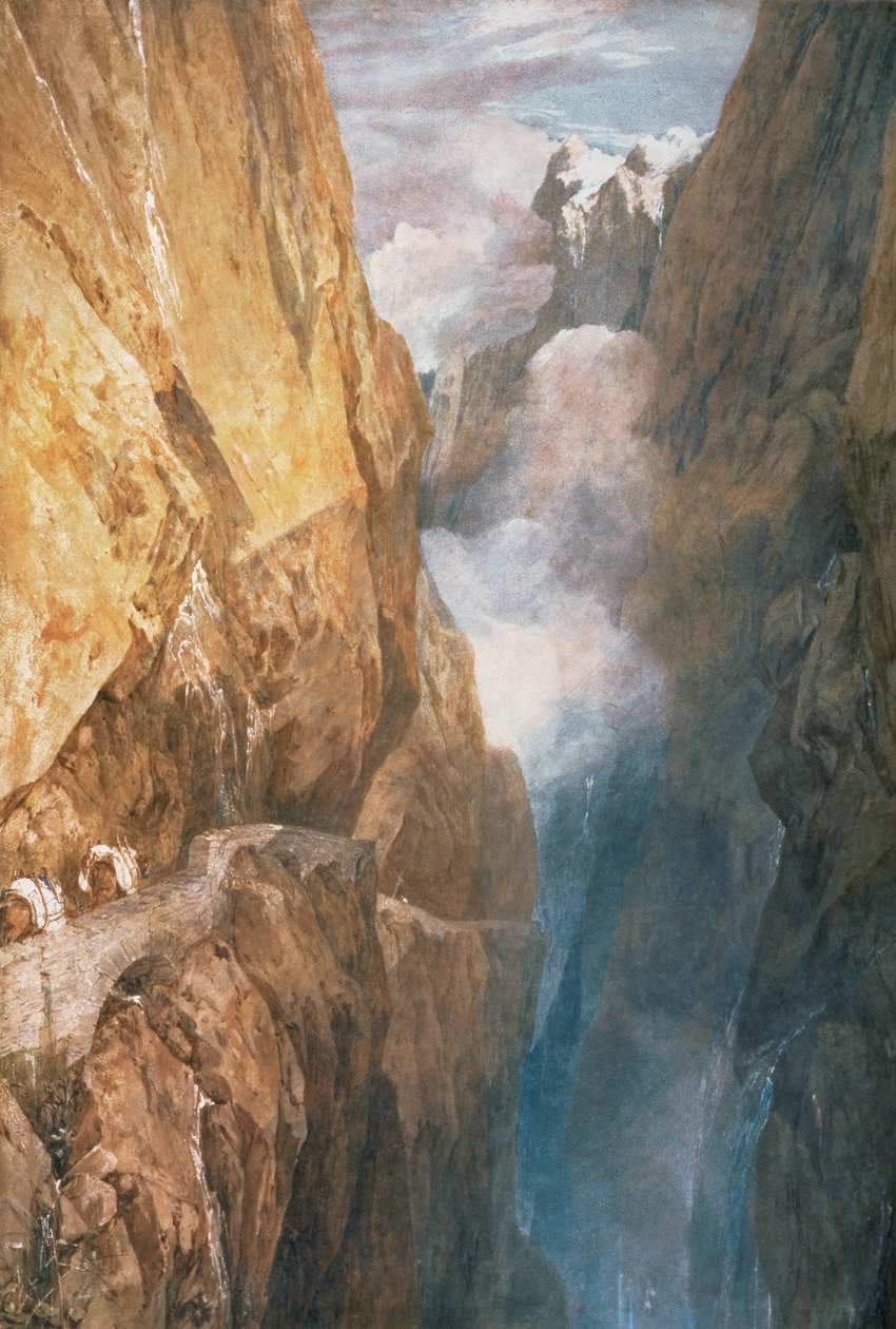 Passagem do Monte St. Gotthard da Devils Bridge, 1804 (wc no papel) de Joseph Mallord William Turner