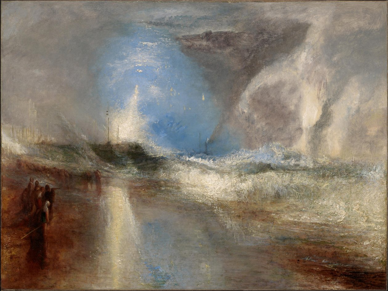 Foguetes e luzes azuis se aproximam para avisar barcos a vapor de água de cardume de Joseph Mallord William Turner