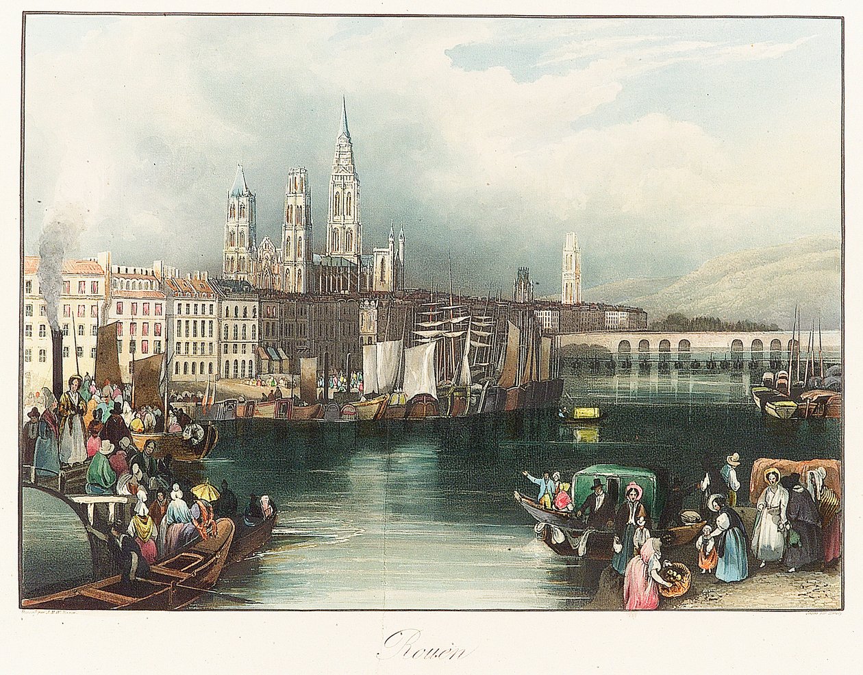 Rouen (França). Litografia (33x46,9 cm) de Joseph Mallord William Turner (1775-1851) de Joseph Mallord William Turner