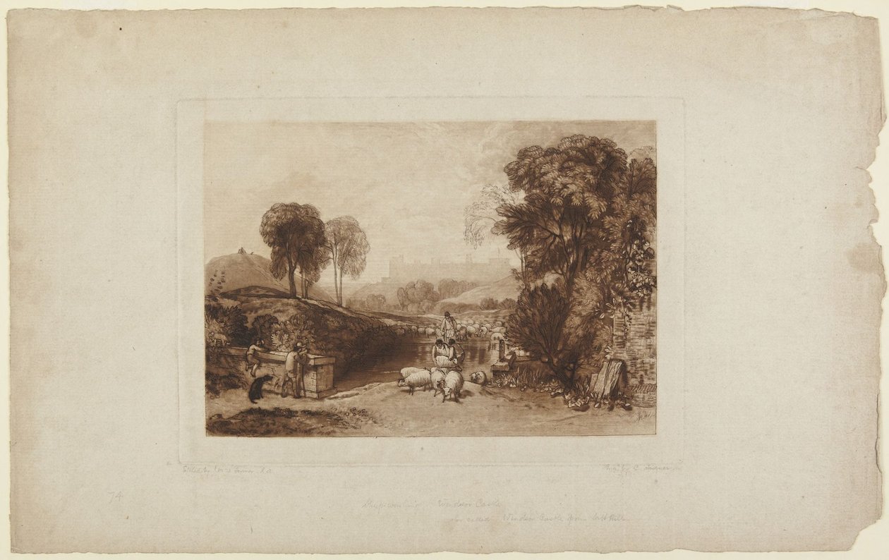 Lavagem de ovelhas, Castelo de Windsor (do *Liber Studiorum*) de Joseph Mallord William Turner