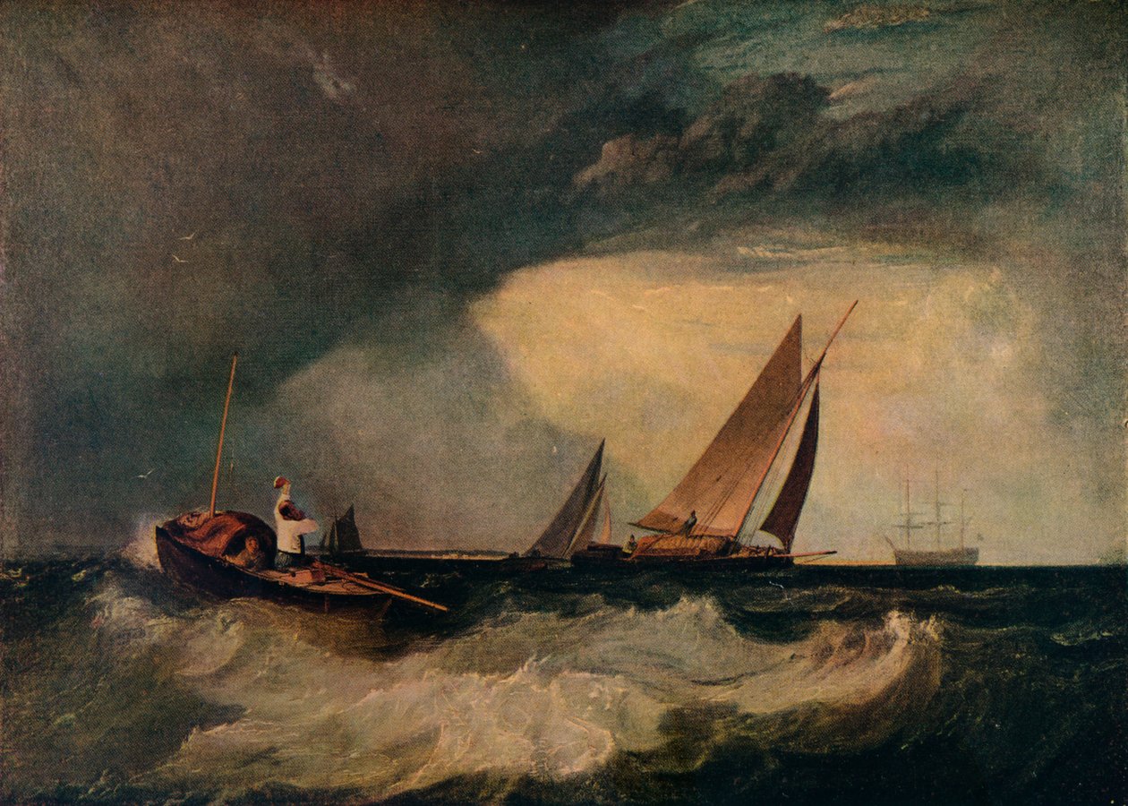 Shoeburyness Fisherman Hailing a Whitstable Hoy, também conhecido como The Pilot Boat, e The Red Cap, c1809 de Joseph Mallord William Turner