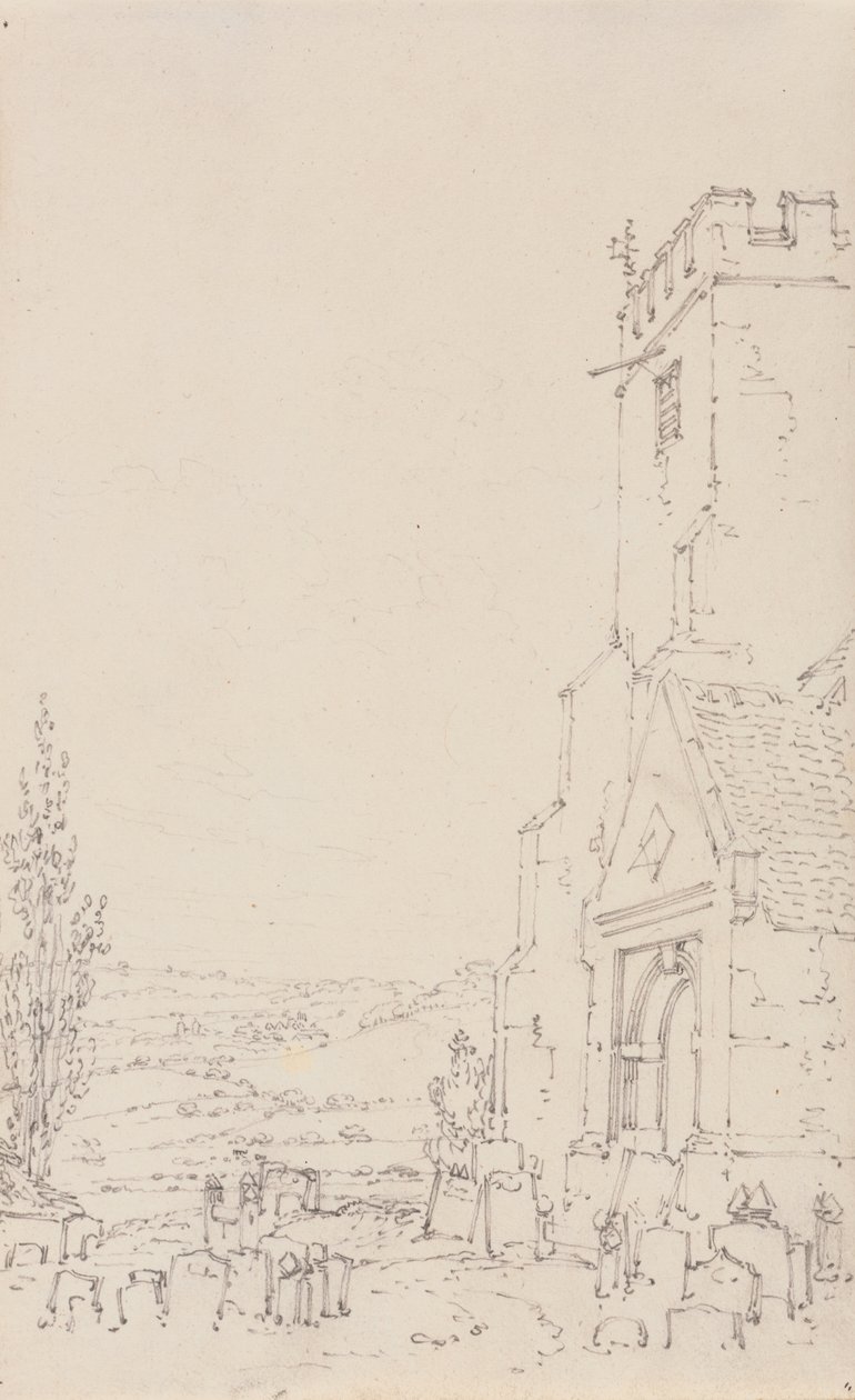 Sul varanda e torre de uma igreja não identificada, c.1790-95 (lápis sobre papel) de Joseph Mallord William Turner