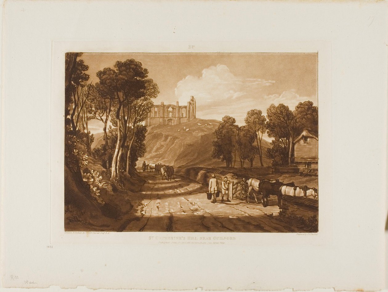 Colina de Santa Catarina, perto de Guilford, chapa 33 de Liber Studiorum de Joseph Mallord William Turner