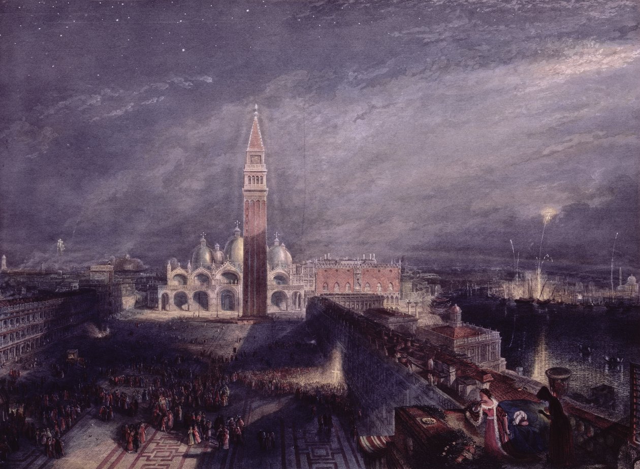 Lugar do St. Mark, Veneza (luar) gravado pelo bar de George Hollis (1792-1842). 1881 de Joseph Mallord William Turner