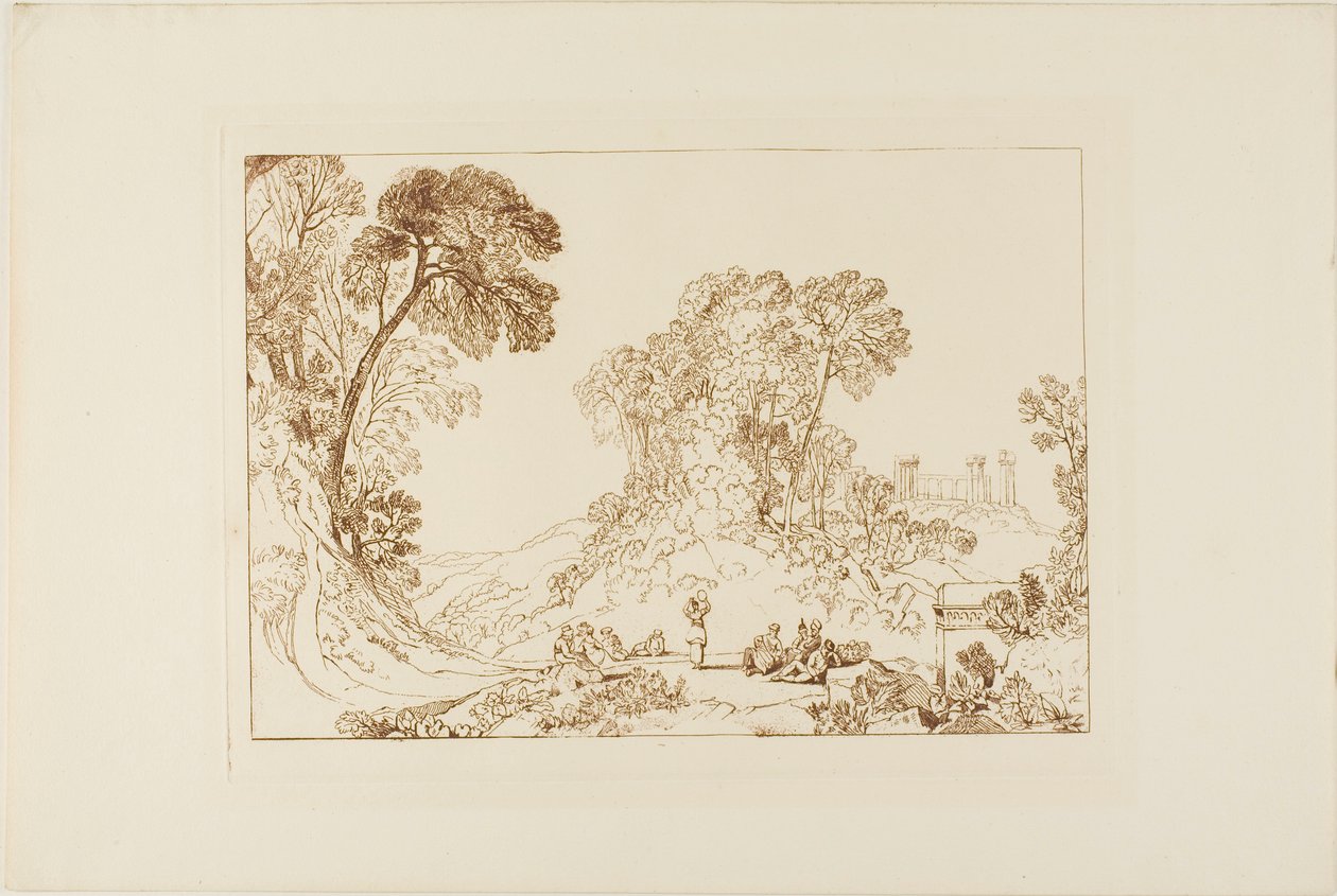Templo de Júpiter na ilha de Egina, placa 77 do Liber Studiorum de Joseph Mallord William Turner