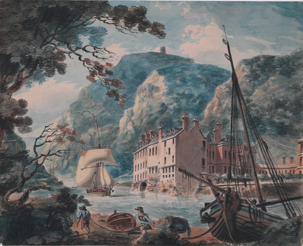 O desfiladeiro Avon em Bristol com a Old Hot Wells House, c. 1792 (grafite, aguarela, caneta e tinta castanha) de Joseph Mallord William Turner
