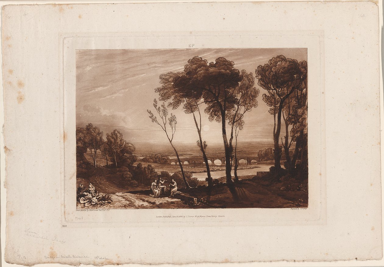 A Ponte na Distância Média, placa 13 do Liber Studiorum de Joseph Mallord William Turner