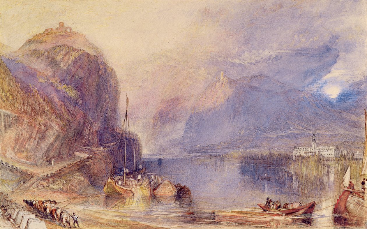 Os Drachenfels, Alemanha, c.1823-24 (aguarela e cor de corpo com raspagem a lápis sobre papel) de Joseph Mallord William Turner