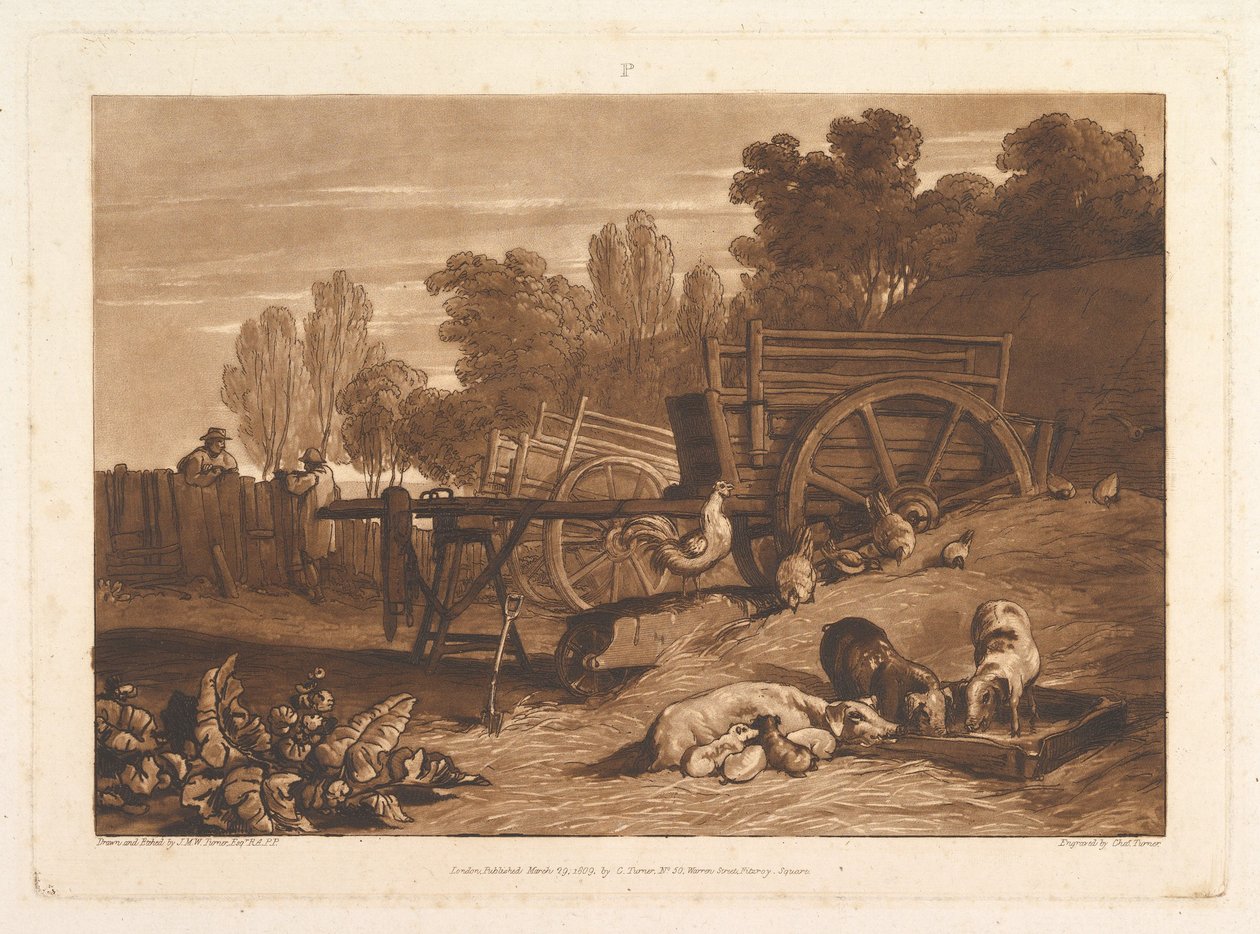 O pátio da fazenda com o galo Liber Studiorum, parte IV, chapa 17, 29 de março de 1809. de Joseph Mallord William Turner