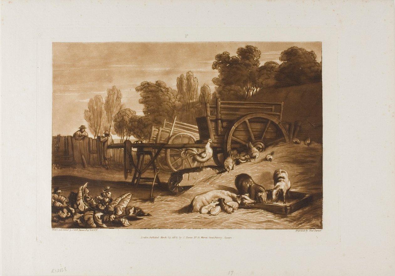 The Farm Yard with the Cock, placa 17 do Liber Studiorum de Joseph Mallord William Turner