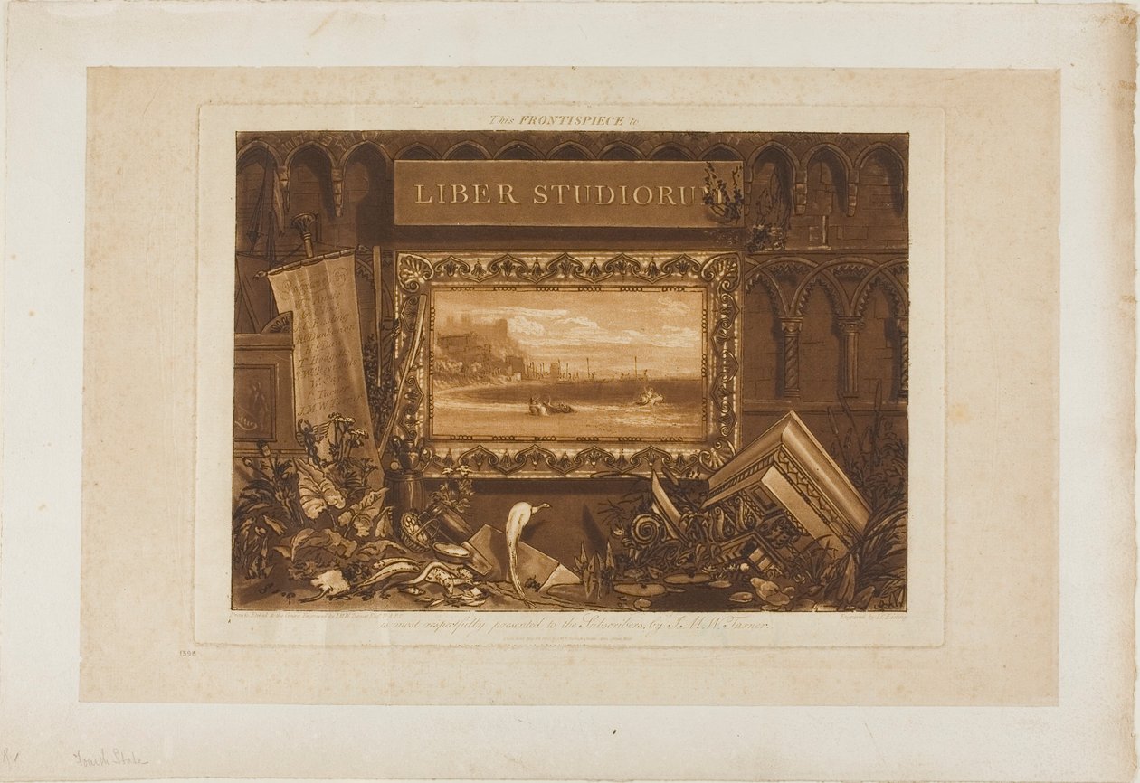 O frontispício do livro de estudos de Joseph Mallord William Turner