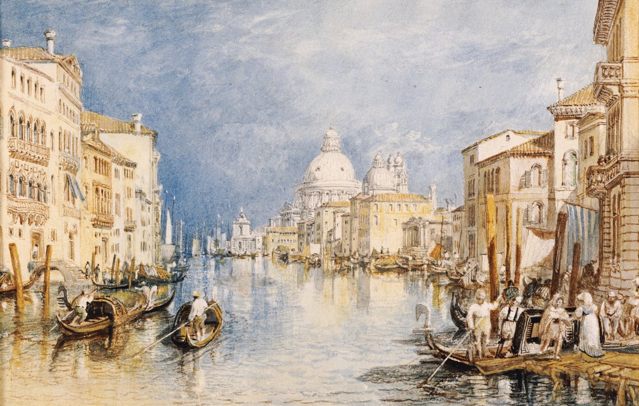 O Grande Canal, Veneza, com gôndolas e figuras em primeiro plano, c.1818 de Joseph Mallord William Turner