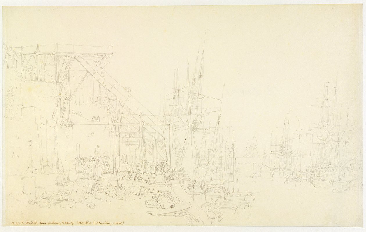 &39;The Hurries&39;, barcos a carvão carregando, North Shields, c.1795 (grafite sobre papel) de Joseph Mallord William Turner