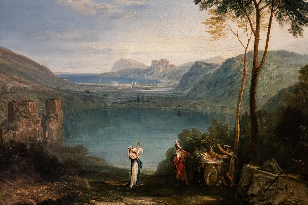 O Lago de Avernus, Aeneas, o Cumaean Sybil, detalhe de Joseph Mallord William Turner
