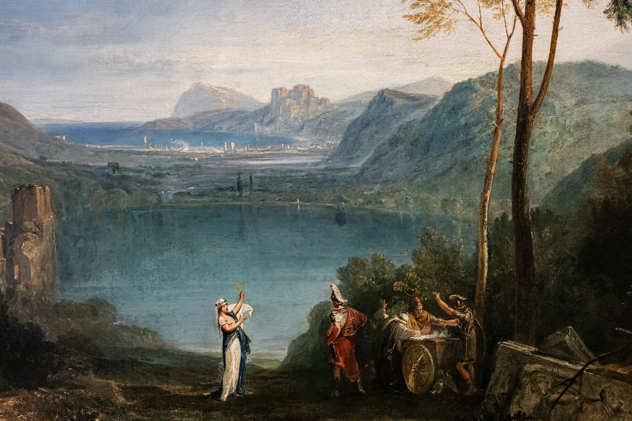 O Lago de Avernus, Aeneas, o Cumaean Sybil, detalhe de Joseph Mallord William Turner