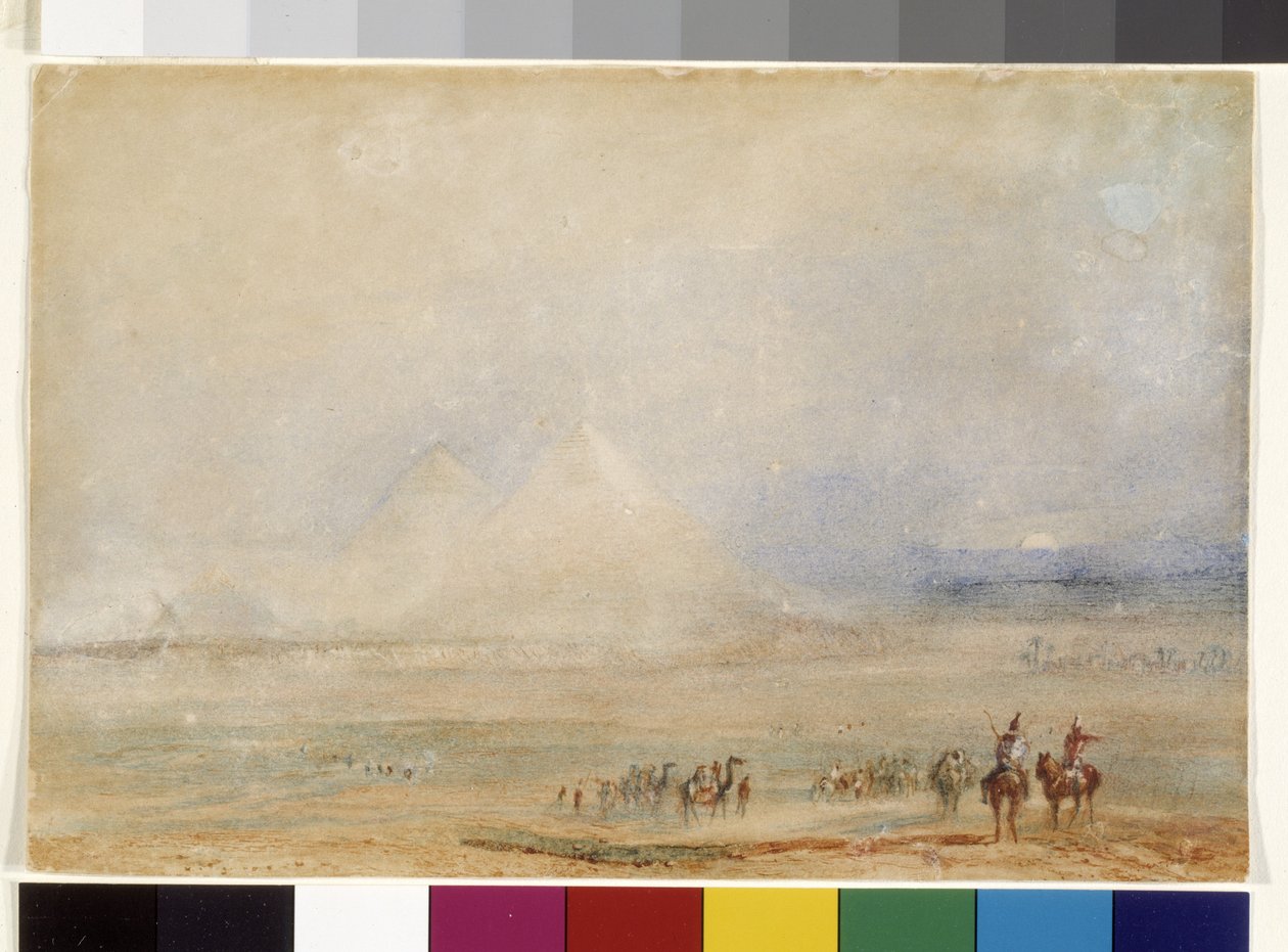 As Pirâmides de Gizeh, cerca de 1832 (aguarela sobre papel branco) de Joseph Mallord William Turner