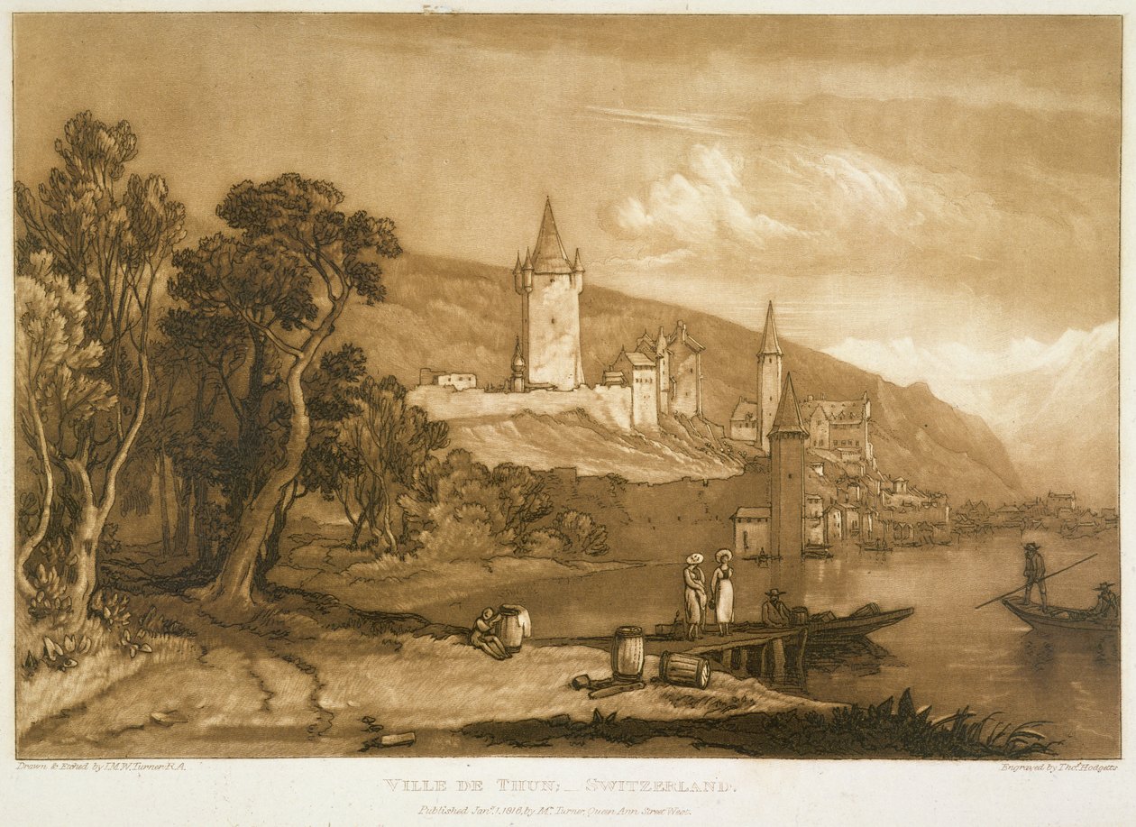 A cidade de Thun, do &39;Liber Studiorum&39;, gravada por Thomas Hodgetts, 1816 de Joseph Mallord William Turner