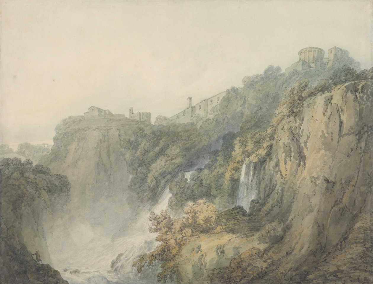 Tivoli com o Templo da Sibila e as Cascatas, c.1796-97 (a - c sobre grafite no papel) de Joseph Mallord William Turner