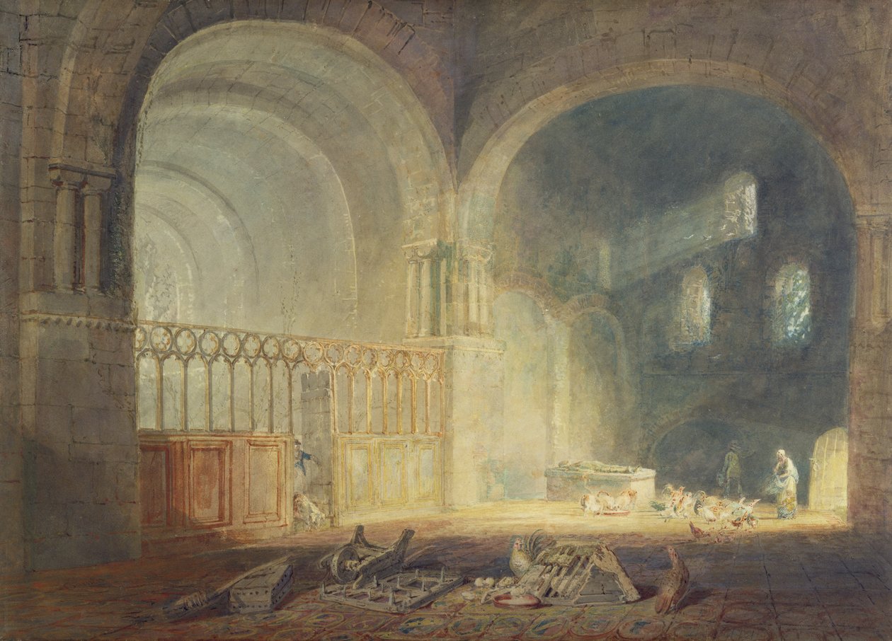 Transepto do Priorado de Ewenny, Glamorganshire, c.1797 (aguarela sobre lápis sobre papel) de Joseph Mallord William Turner