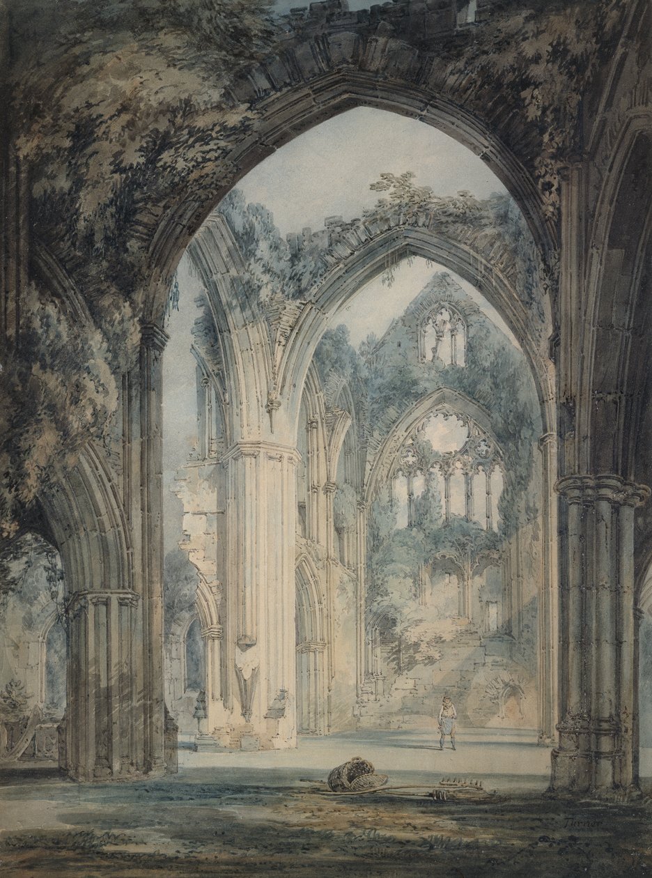 Transept of Tintern Abbey, Monmouthshire, c.1794 (aquarela sobre grafite com caneta e tinta preta sobre papel) de Joseph Mallord William Turner