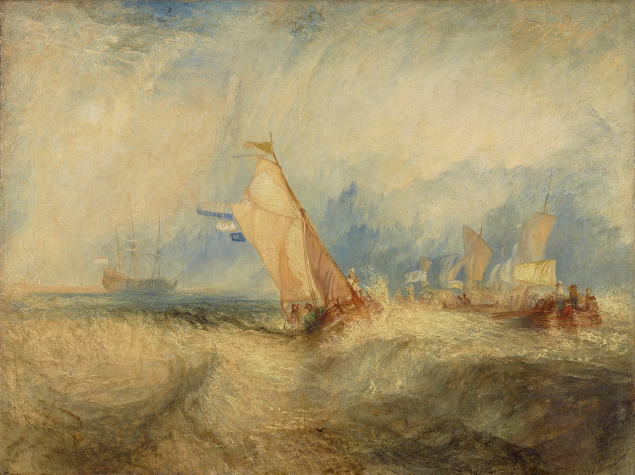 Van Tromp, num esforço para agradar aos seus senhores, navega pelo mar e acaba por se molhar bastante de Joseph Mallord William Turner