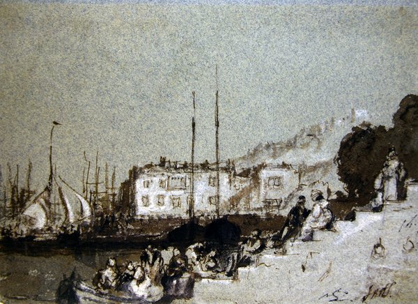 Vista de East Cowes, Isle of Wight (caneta e tinta e corpinho em papel azul) de Joseph Mallord William Turner