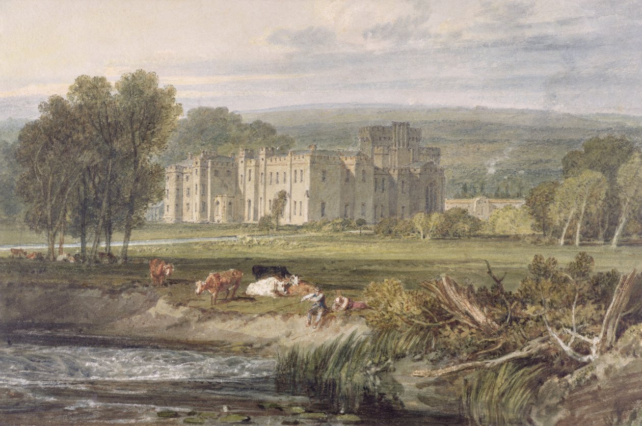 Vista de Hampton Court, Herefordshire, do sudeste, c.1806 (aquarela sobre grafite em papel tecido) de Joseph Mallord William Turner