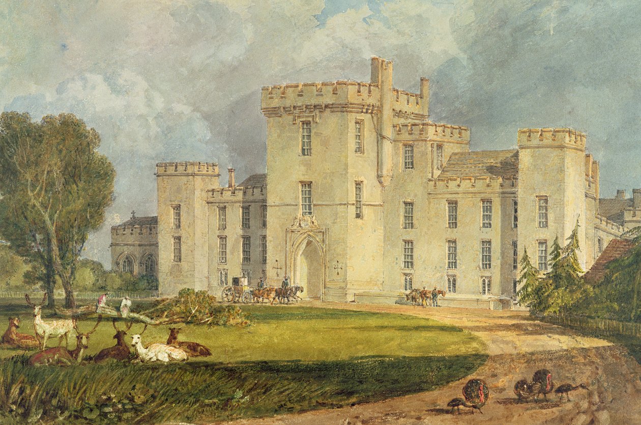 Vista de Hampton Court do noroeste, c.1806 (caneta e tinta e aquarela sobre lápis em papel tecido) de Joseph Mallord William Turner