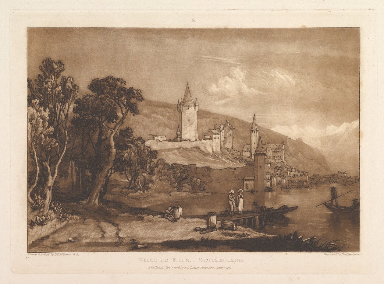 Ville de Thun, Suíça, Sala de Estudo Liber, Parte XII, chapa 59, 1 de janeiro de 1816. de Joseph Mallord William Turner
