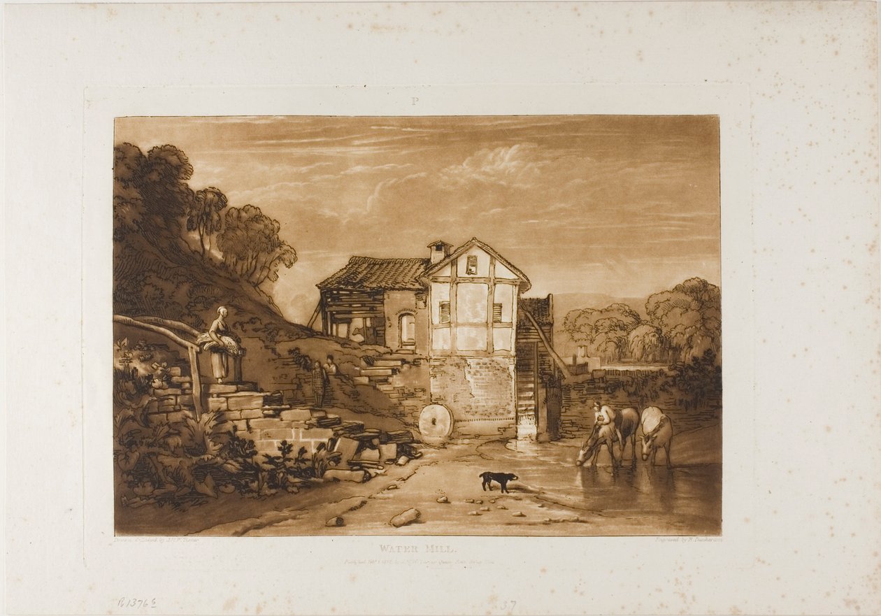 Moinho de água, placa 37 de Liber Studiorum de Joseph Mallord William Turner