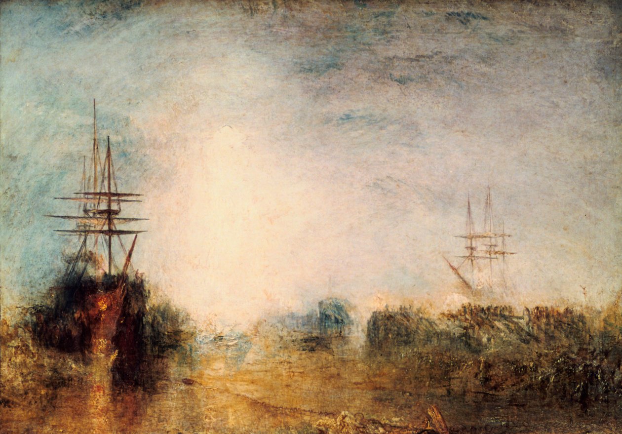 Baleeiros fervendo gordura de gordura emaranhada no gelo defeituoso, tentando extrair-se, 1846 de Joseph Mallord William Turner