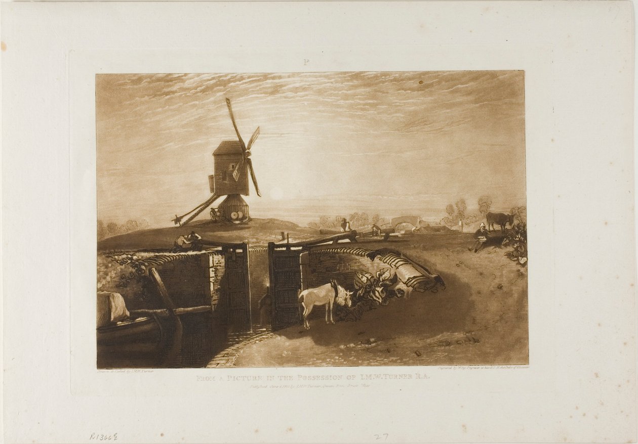 Moinho de vento e fechadura, placa 27 do Liber Studiorum de Joseph Mallord William Turner