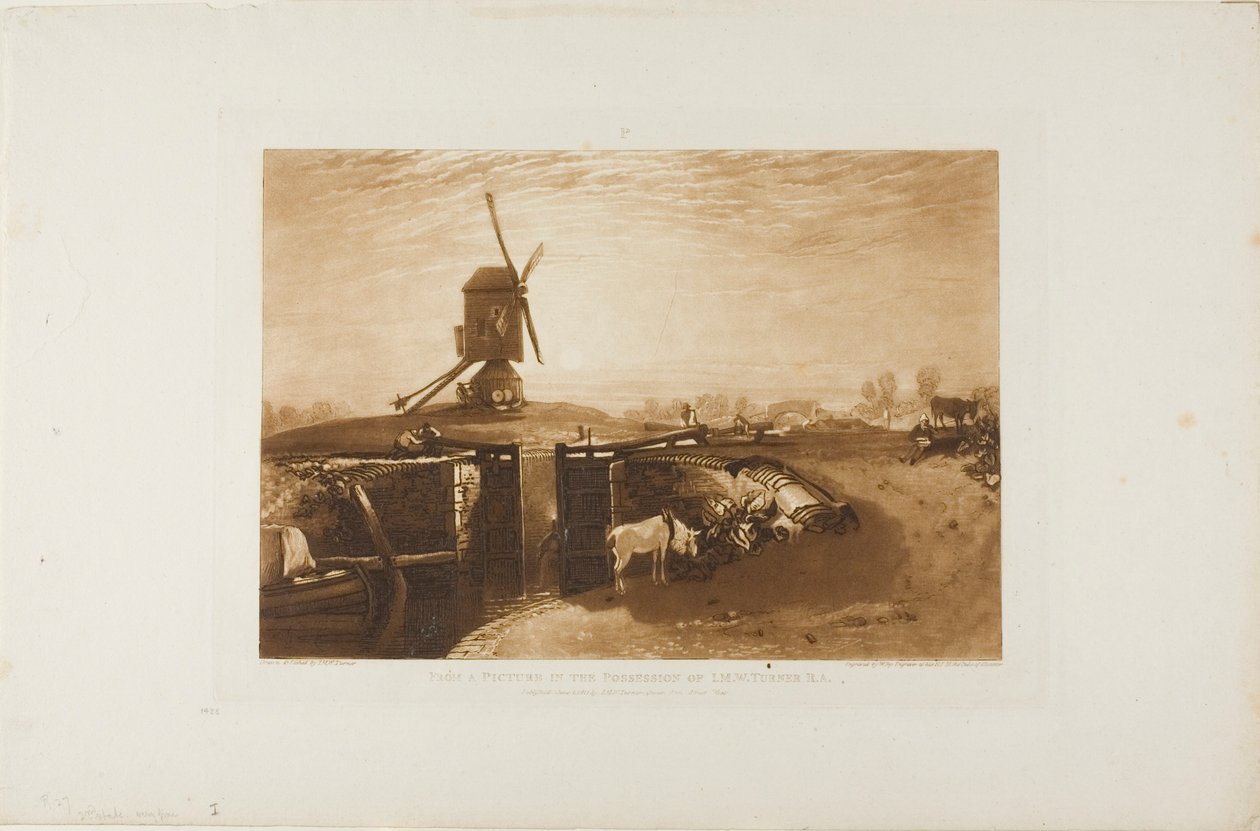 Moinho de vento e fechadura, placa 27 de Liber Studiorum de Joseph Mallord William Turner