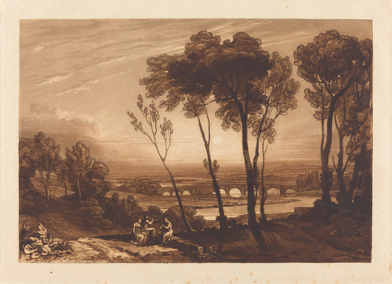A Ponte na Distância Média de Joseph Mallord William Turner and Charles Turner
