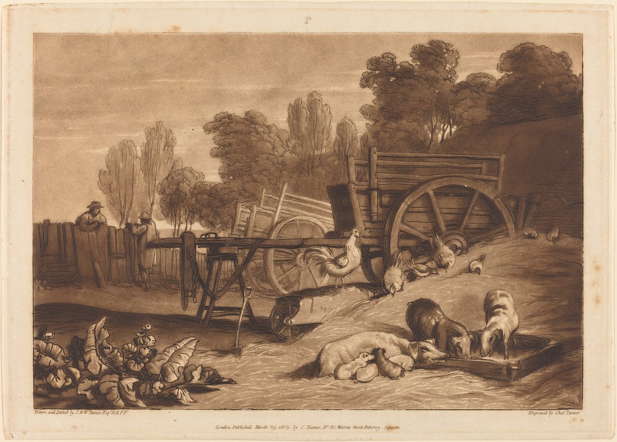 O pátio da fazenda com o galo de Joseph Mallord William Turner and Charles Turner