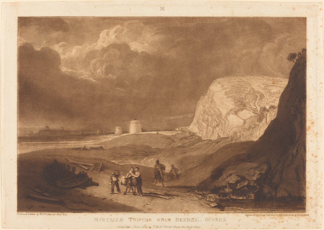 Martello Towers perto de Bexhill, Sussex de Joseph Mallord William Turner and William Say