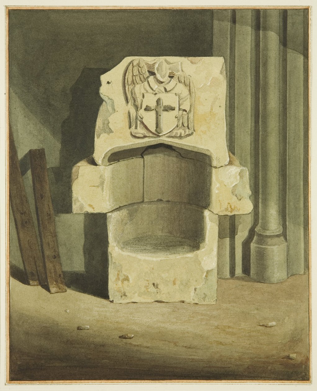 Antiga fonte tirada da parede sul da cripta da Igreja de São João (aguarela sobre papel) de Joseph Manning
