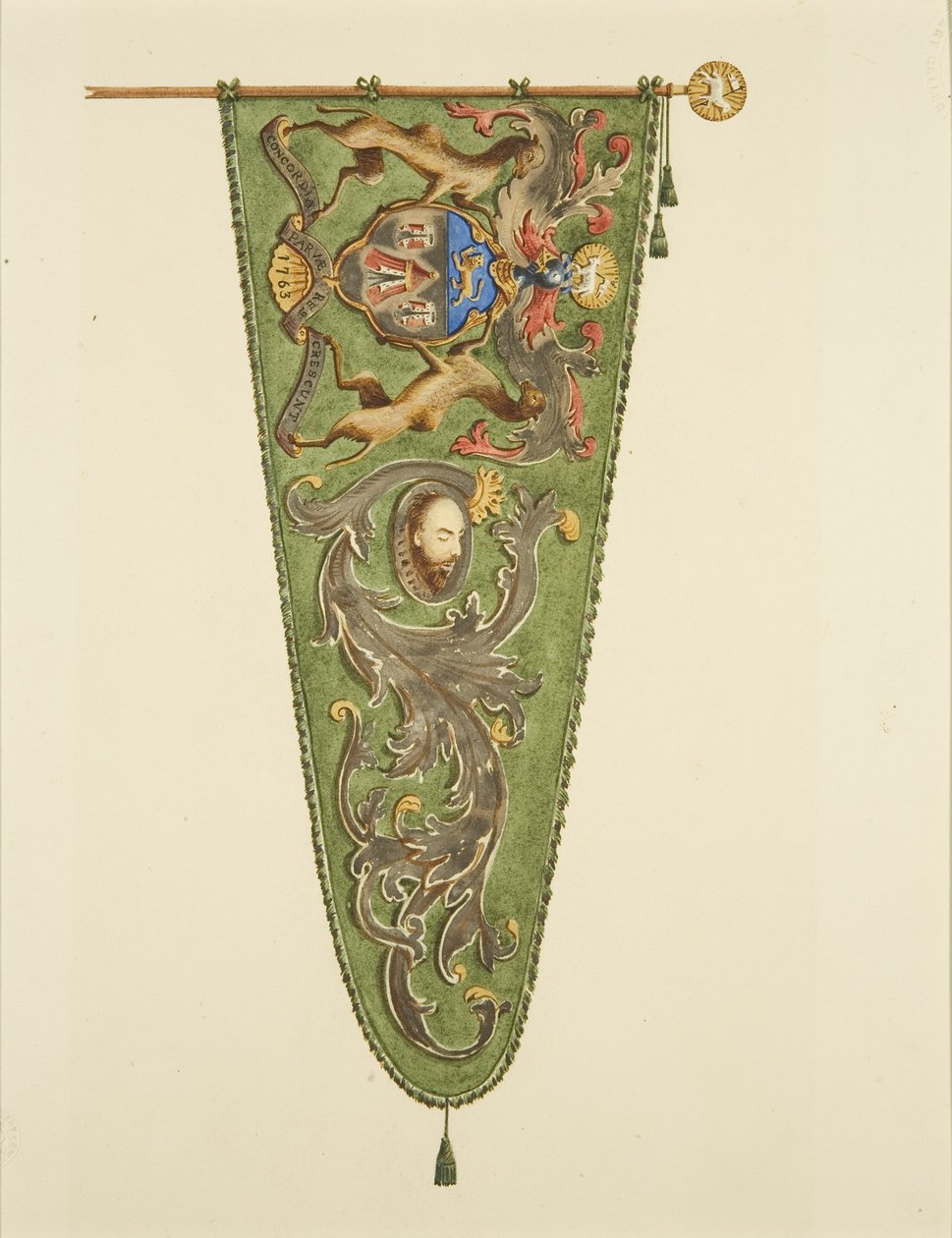 Banner of the Merchant Taylors, inscrito "Concordia Parvae Res Crescunt de Joseph Manning