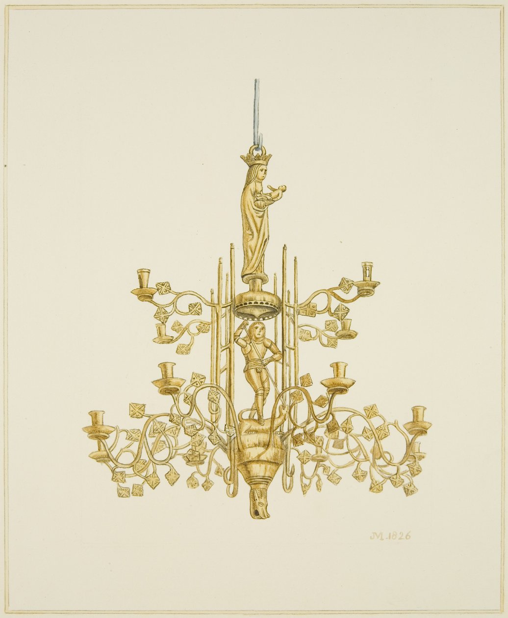 Candelabro de latão na Igreja do Templo (aguarela sobre papel) de Joseph Manning