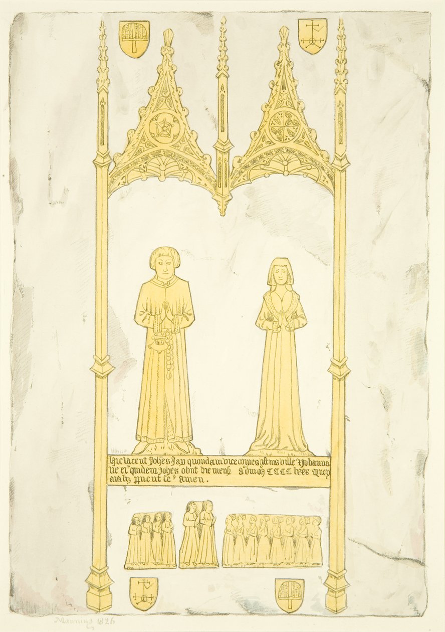 Latão de John e Johanna Jay em St Mary Redcliffe (aguarela sobre papel) de Joseph Manning