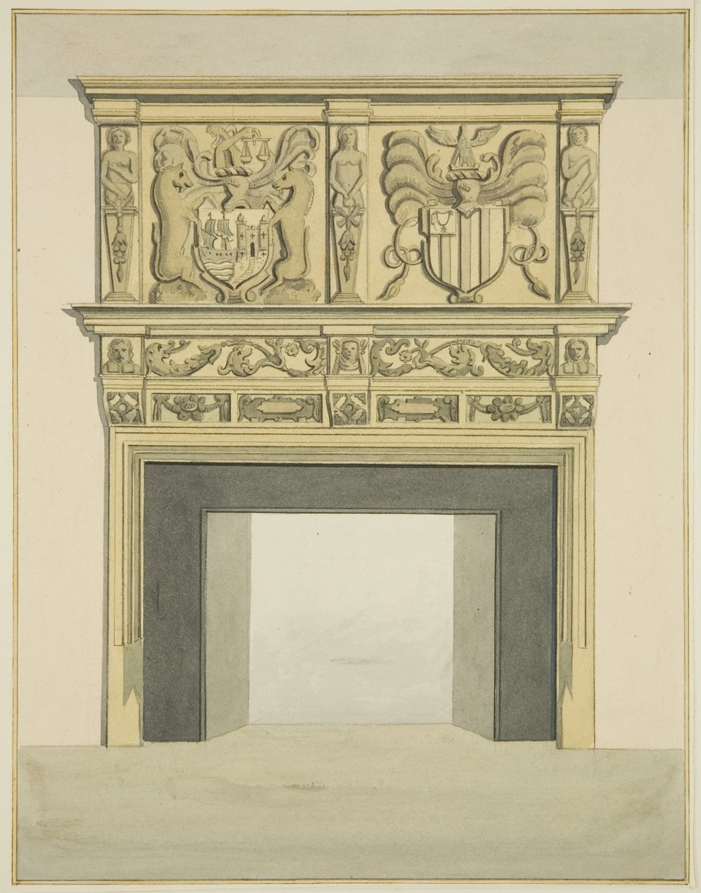 Peça de chaminé na antiga residência de Sir John Knight, Temple Street (aguarela sobre papel) de Joseph Manning