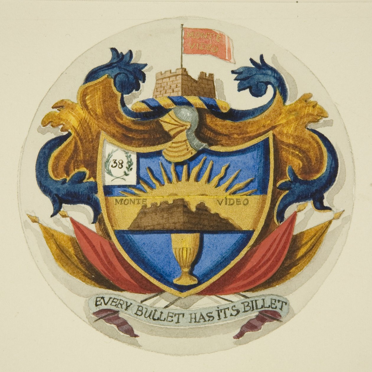 Escudo de Armas acima do Monumento na Igreja de São Paulo (lápis e aguarela sobre papel) de Joseph Manning