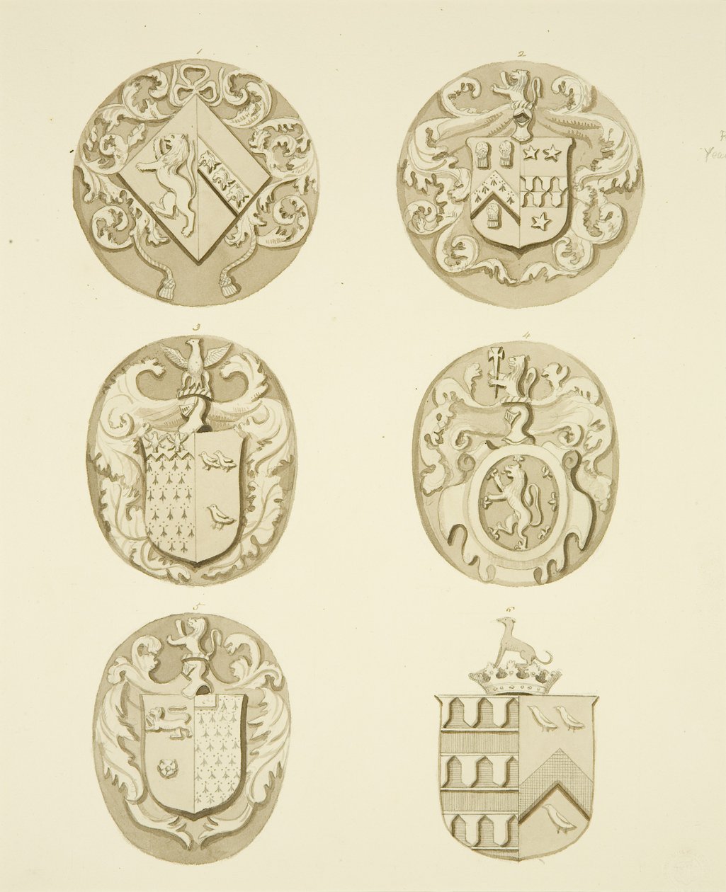 Brasões sobre lápides em St Mary Redcliffe (aguarela sobre papel) de Joseph Manning