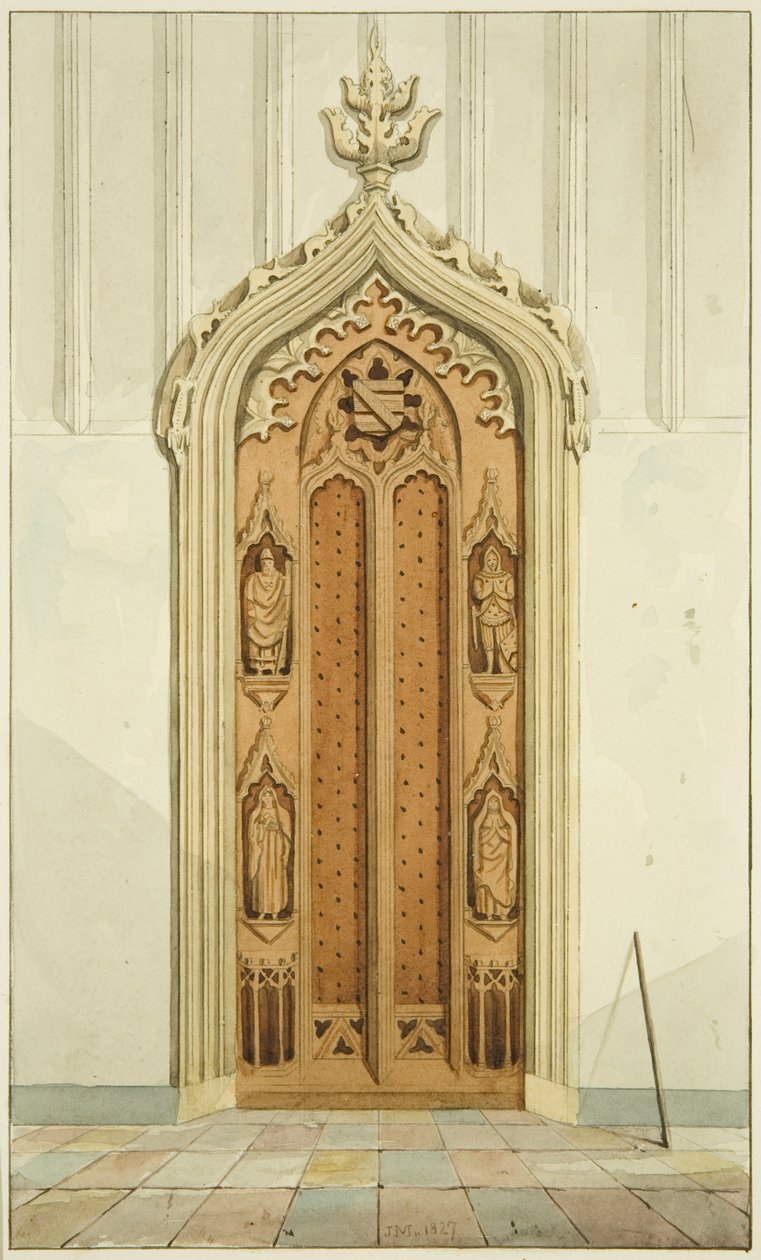 Portas feitas por Clarke, em cada lado do altar de São Marcos (aguarela sobre papel) de Joseph Manning