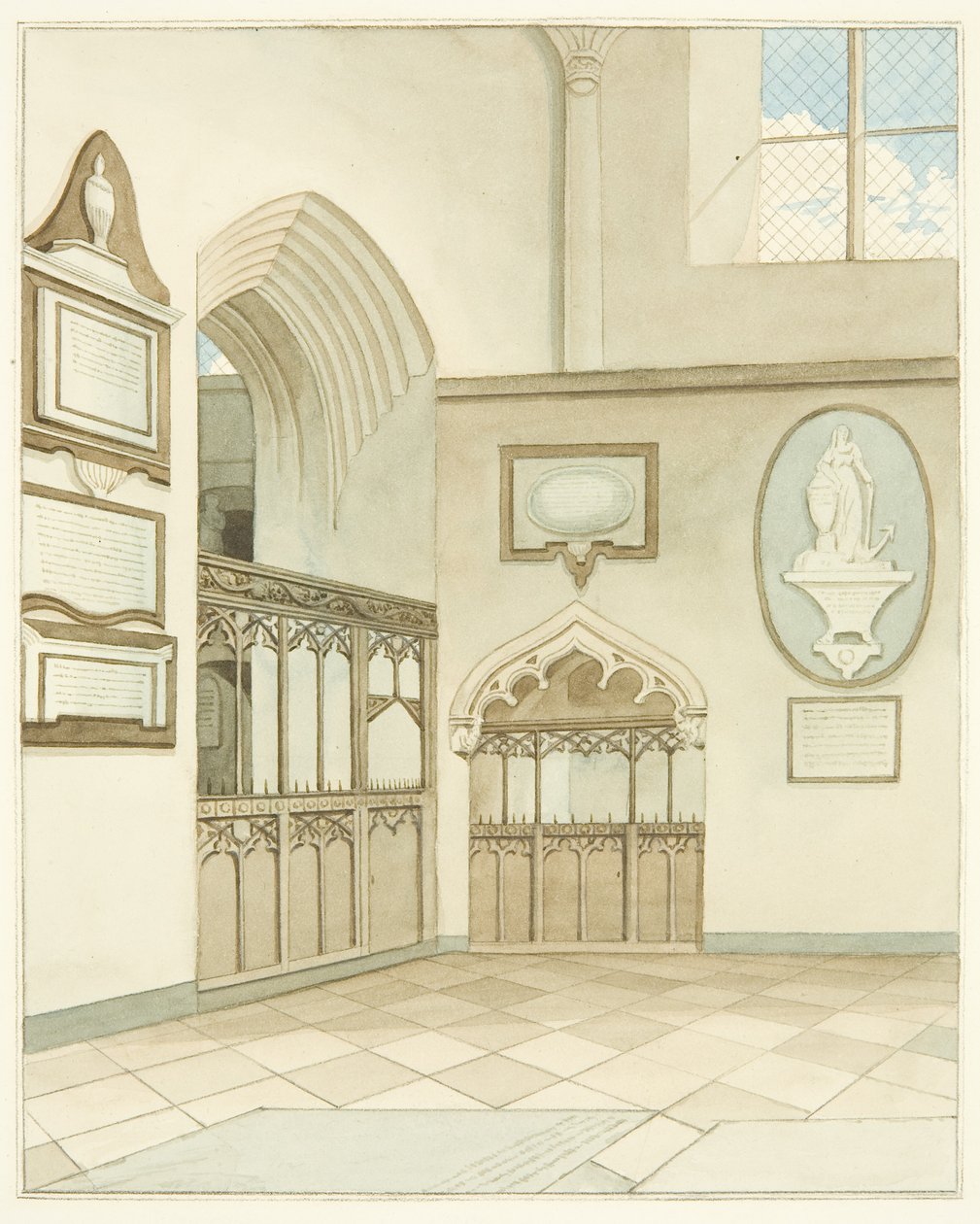 Fim do transepto sul da Catedral de Bristol (aguarela sobre papel) de Joseph Manning