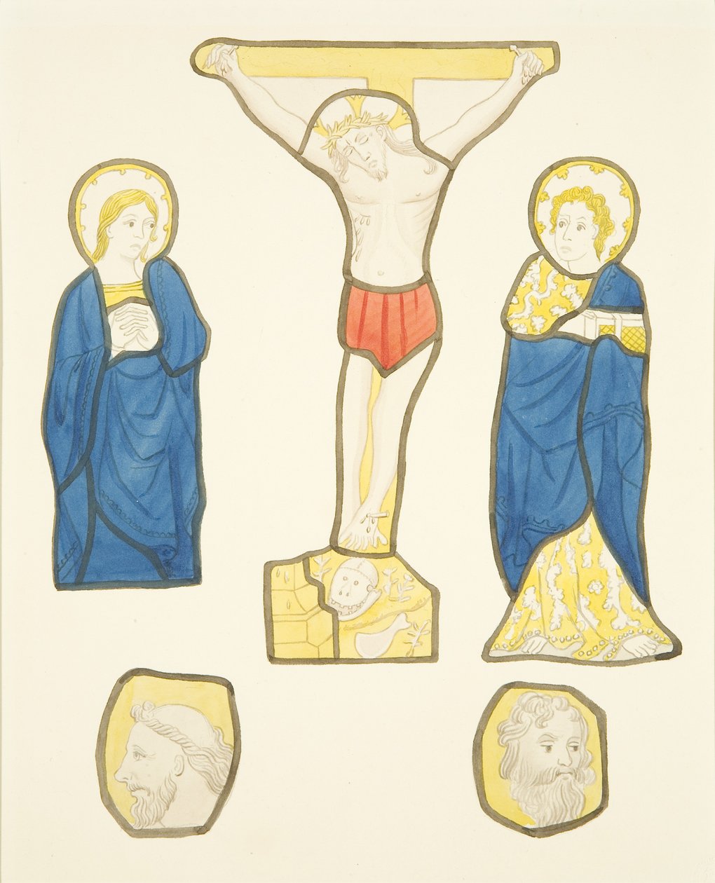 Figuras em vitrais em vitral privado no Palácio do Bispo (aguarela sobre papel) de Joseph Manning