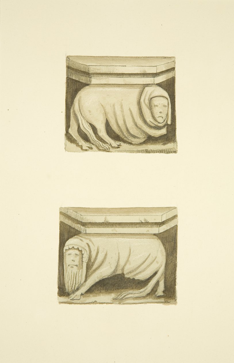 Quatro treliças na varanda norte (originalmente estátuas de suporte) de St Mary Redcliffe (aguarela sobre papel) de Joseph Manning