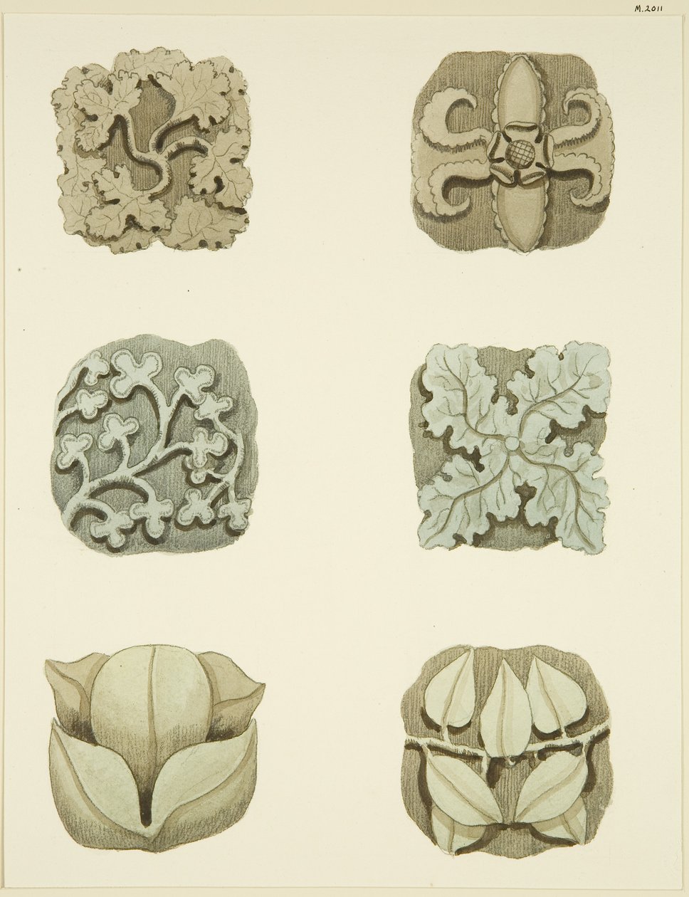 Pedras da virilha (chefes) no tecto de St Mary Redcliffe (aguarela sobre papel) de Joseph Manning